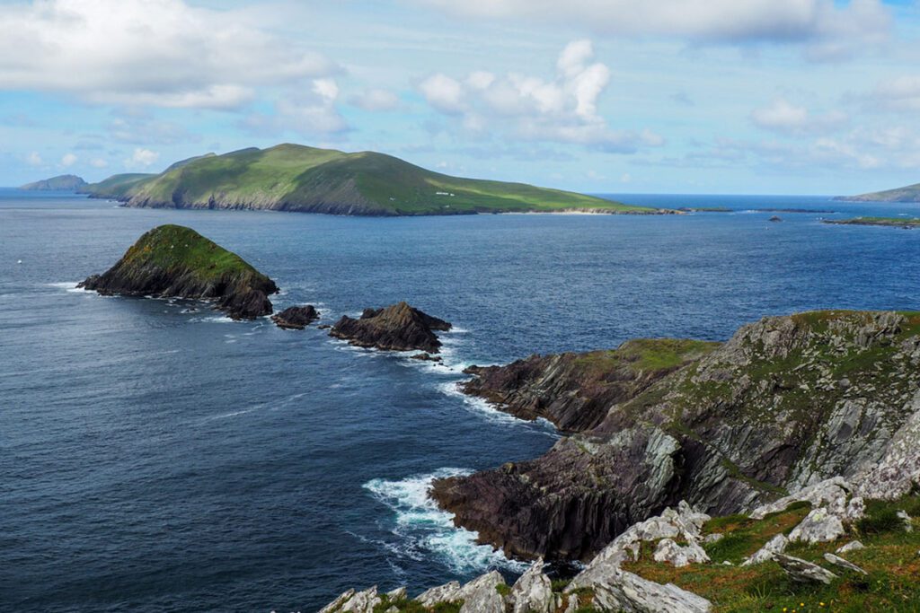 Coastal view of Blasket Islands off of the Dingle Peninsula in County Kerry