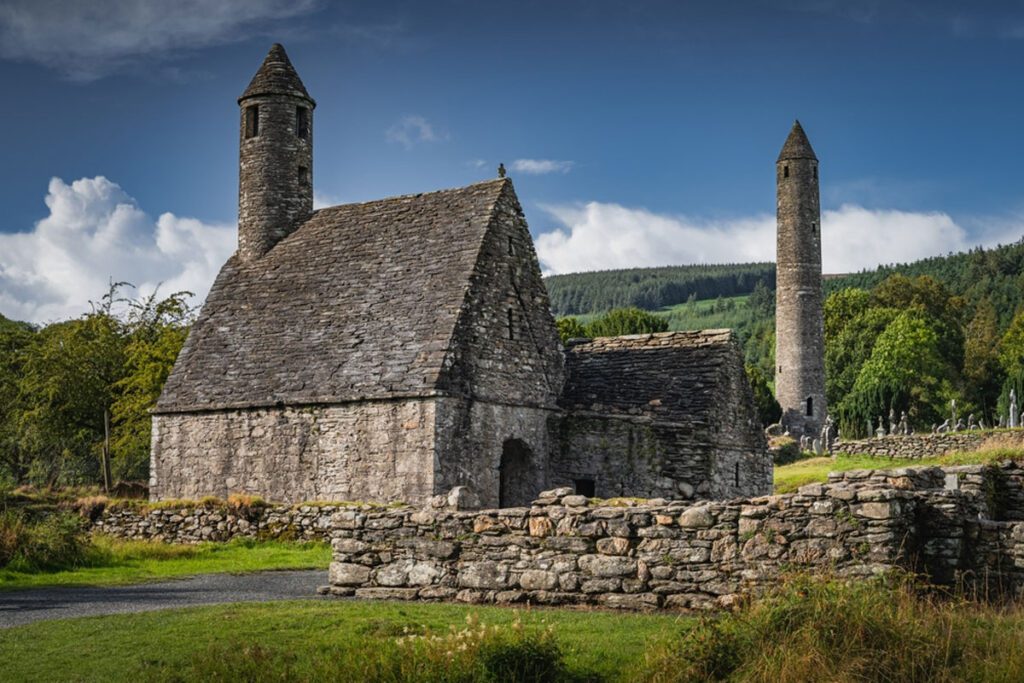 Medieval church, ancient graves & Celtic crosses in Glendalough Cemetery