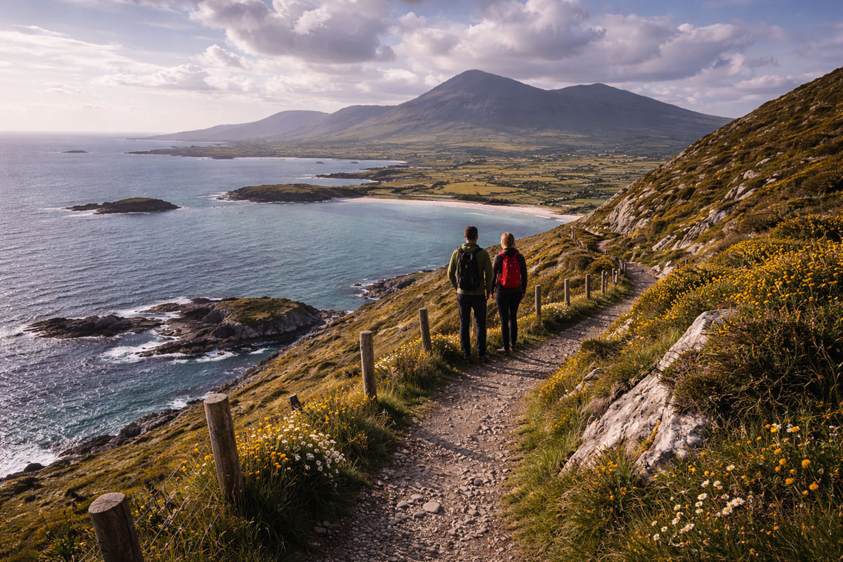Scenic coastal path in Ireland offering big views from a short walk above the Atlantic